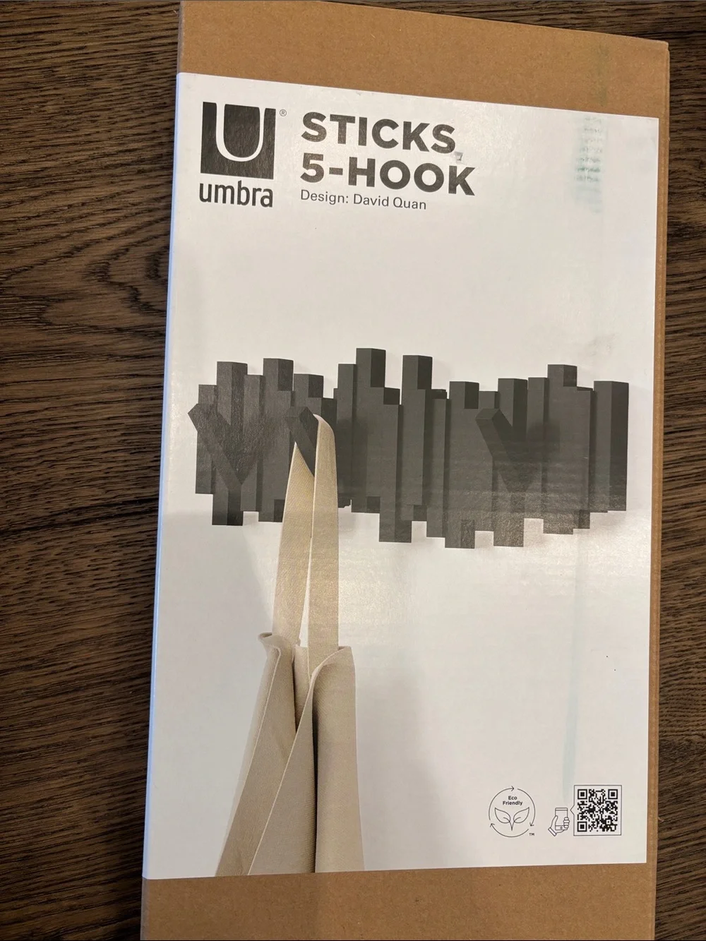 NWT Umbra Black Sticks 5 Hook Wall Mounted Coat Rack